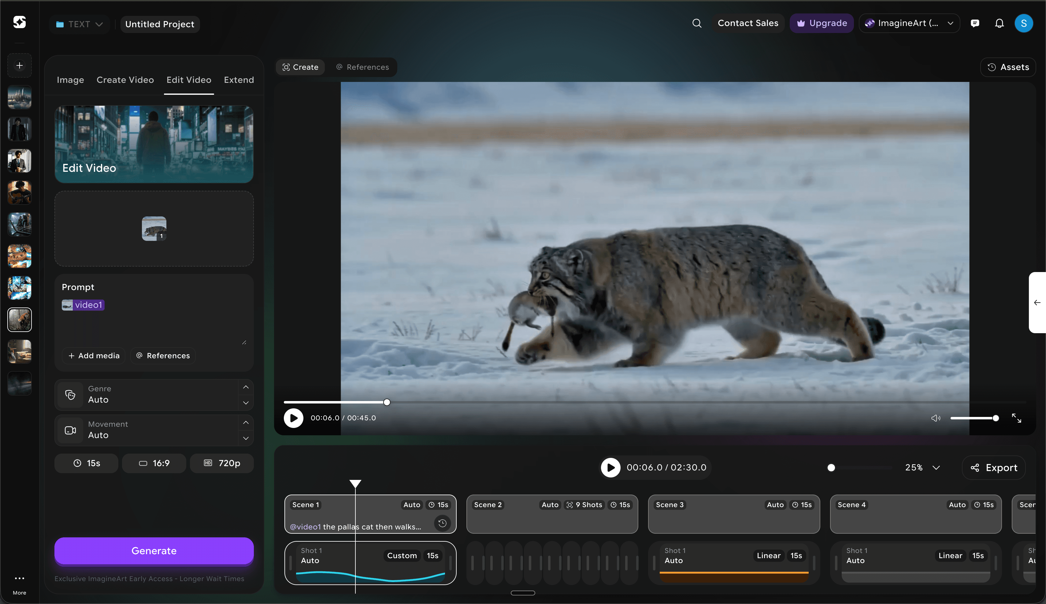 Film Studio editing workspace with the scene timeline
