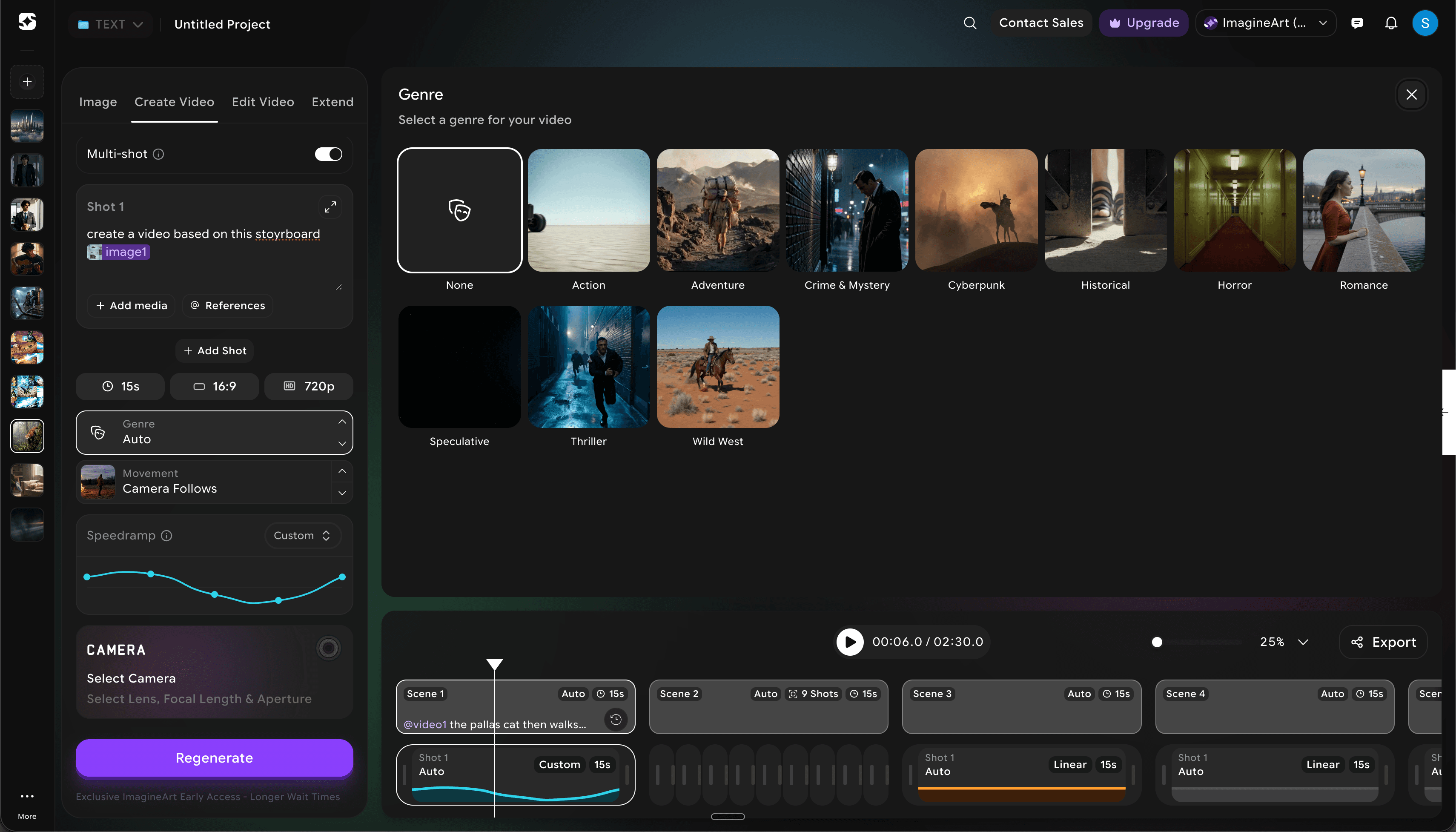 Film Studio control panel with the genre picker open