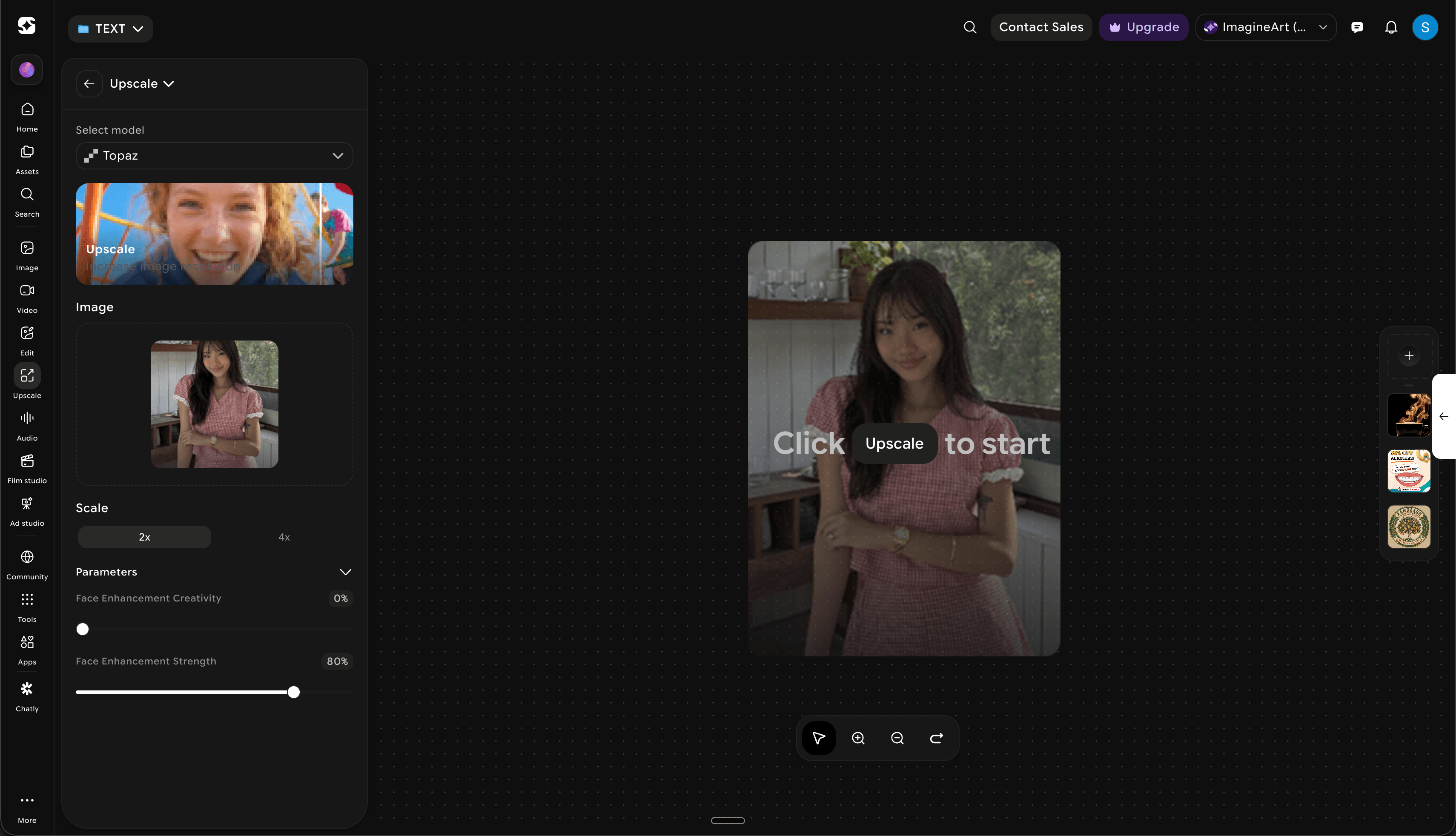 Upscale tool with an image loaded, ready to run